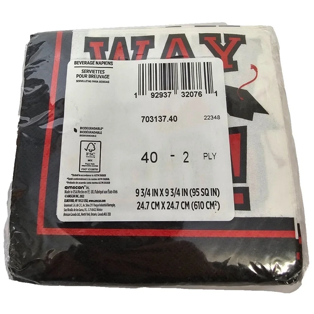 Way to Go! red, black and white graduation party beverage napkins 40ct